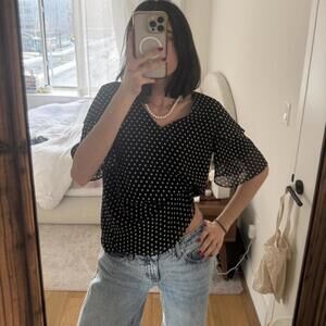 Black and White Polka Dot Flutter Top